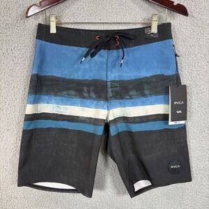 RVCA Board Shorts Mens Size 28 Blue Black Stringer Trunk Pockets Drawstring New
